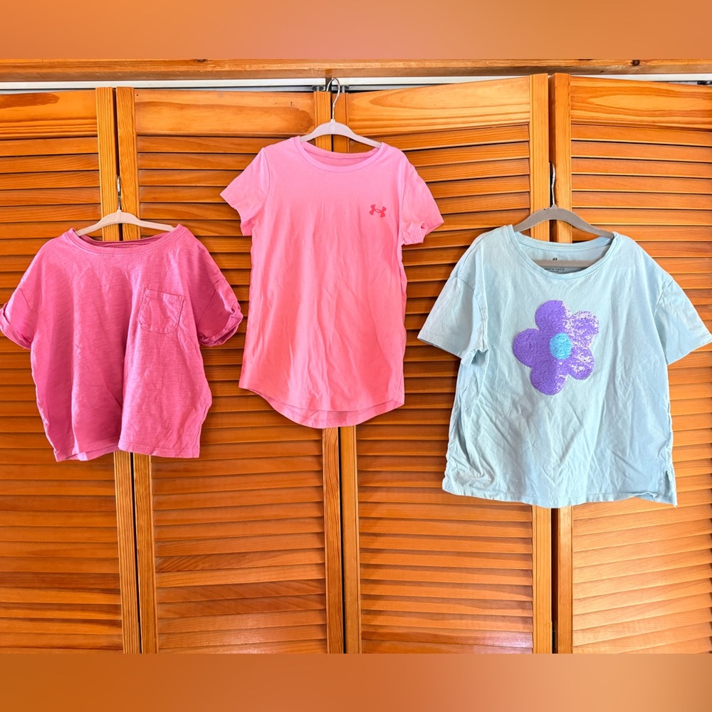 Girls short sleeve shirt bundle OshKosh B'gosh, H&M, Under Armour size 8/10
